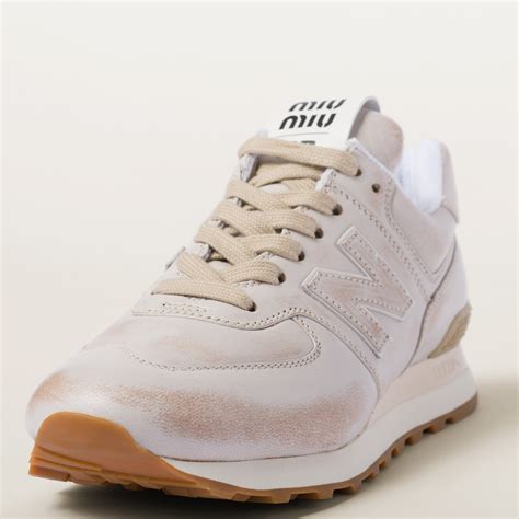 miu miu x new balance 574 vintage-effect nappa leather sneakers|New Balance 574 x Miu Miu vintage.